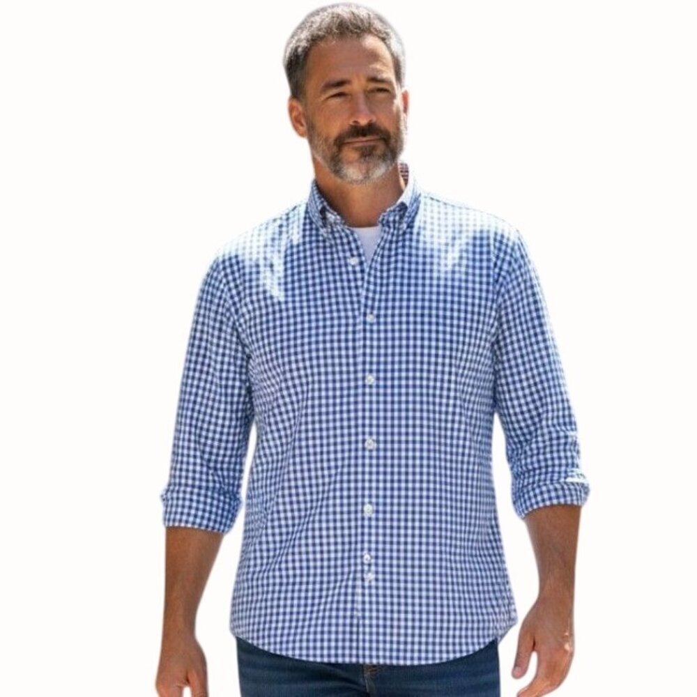 Tommy Hilfiger Mens Gingham Check Blue White Medium Long Sleeve Cotton Shirt